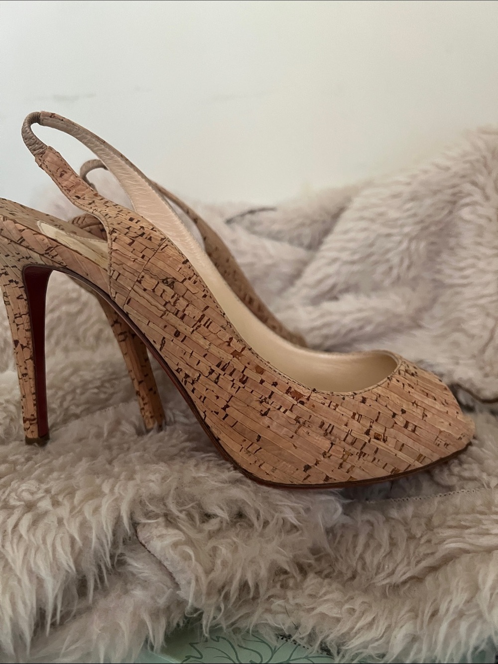 Christian Louboutin Cork Peep-Toe Slingback Heels in Natural Cork - Picture 4 of 10